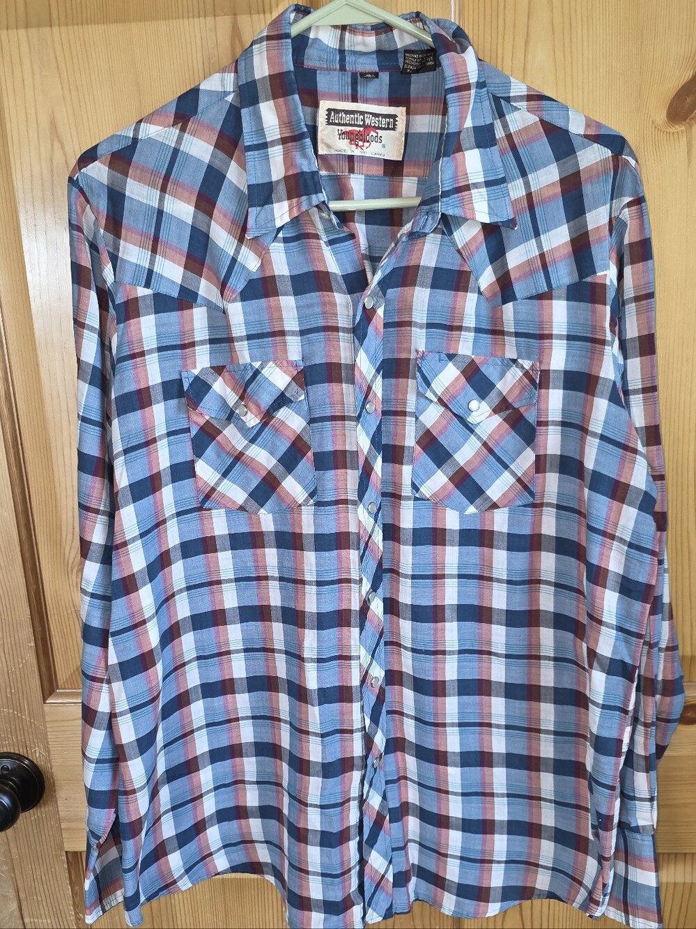 Authentic Westerns Men's Plaid Button-Down Shirt in Blue & Brown